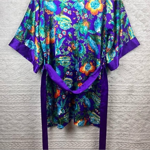 Vintage VICTORIA'S SECRET Gold Label Vintage 90s 80s Purple Floral Robe one size - Picture 11 of 15